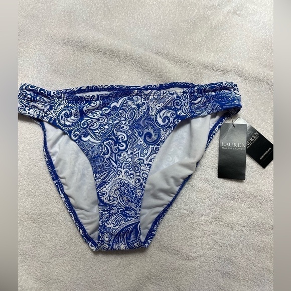 Lauren Ralph Lauren BLUE Bias Tribal Ikat Print Hipster Bikini Swim Bottom - Picture 2 of 12